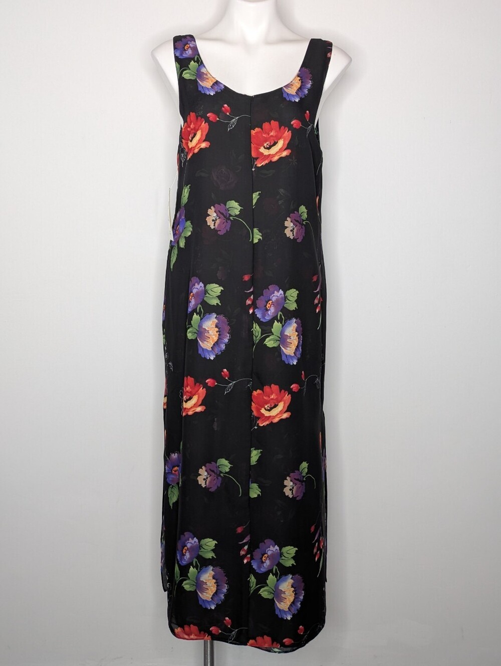 NWT Vintage Impressions Black Red Reversible Floral Sleeveless Midi Dress M